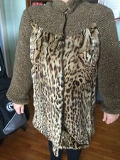 Pelliccia oselot (ocelot) con maniche e collare di lana - taglia L