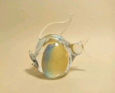 MURANO PESCE Tondo STATUINA fermacarte VETRO Oro ANIMALI