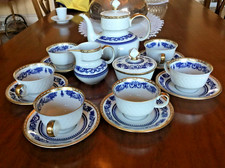 SERVIZIO DA THE DA 6 + 1 TEIERA 1 LATTIERA 1 ZUCCHERIERA FINE PORCELLANA MARCHIO