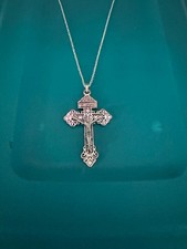 Ciondolo croce catena cavo argento sterling 925 20 pollici 10% in beneficenza