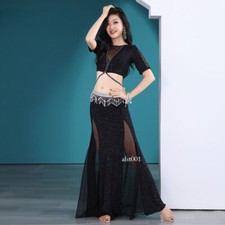 Costume danza del ventre professionale sexy maniche corte top gonna lunga danza