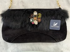 Borsa a mano Isabella nera vintage in pelliccia di cristallo Swarovski scamosciata nera