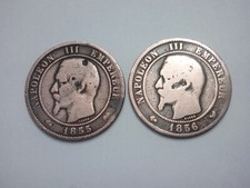 Lotto 2 monete Francia Napoleone 10 centesimi 1855 e 1856