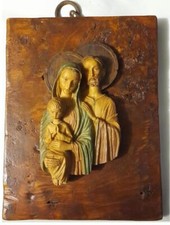Icona scultura gesso bassorilievo Sacra Famiglia Madonna Gesù Giuseppe capoletto