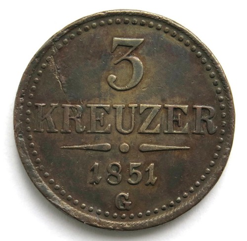 R2128 raro 3 kreuzer 1851 - [r2128], raro!
