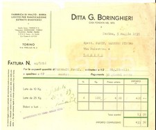 1939 TORINO Ditta G. BORINGHIERI Fabbrica di malto - birra *Fattura intestata