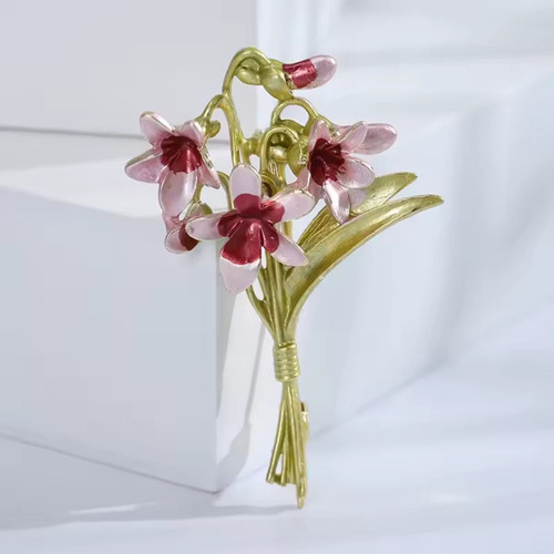 Spilla bouquet fiori rosa