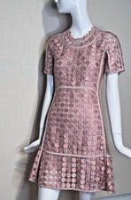 Abito CHLOE' rosa polvere documentato 2015 pizzo iridescente e rete taglia 36 FRANCIA