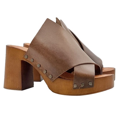 Zoccoli pelle marrone con - zoccoli,