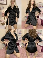 Mini abito avvolgente sexy segretaria mistress HIGH GLOSS WET LOOK RASO LIQUIDO