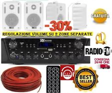IMPIANTO AUDIO FILODIFFUSIONE 100Watt+4 Altoparlanti+Bluetooth+Radio FM+ Cavo