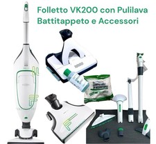 VORWERK FOLLETTO VK200 COMPLETO PULILAVA SP600S BATTITAPPETO BORSA ACCESSORI