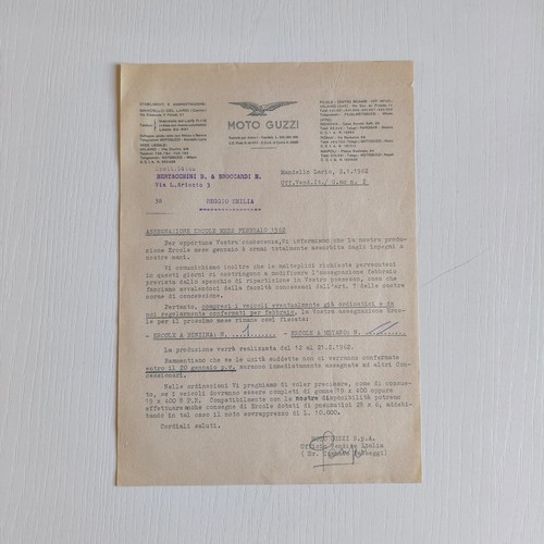 1962 moto guzzi assegnazione - moto,