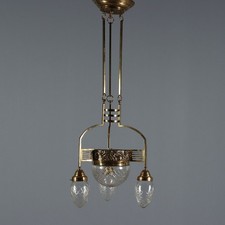 Lampadario Liberty Antico Metallo Vetro Inciso 4 Luci XX Secolo Originale