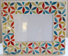 Porta foto cornice multicolor  a fiori  in mosaico di vetro  colorato cm 30x25