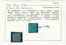 1853 Antichi Stati Sardegna - 20 c. II emissione azzurro nuovo senza gomma