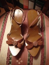 Bellissime, eleganti SCARPE donna 36 legno e cuoio Vintage con zeppa come nuove