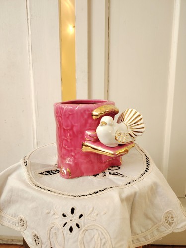 Cache pot faïence rose - faÏence, oiseau