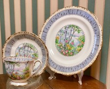 ROYAL ALBERT BONE CHINA ENGLAND 3 PEZZI TAZZA, PIATTINO, PIATTO DA DESSERT BETULLA ARGENTO