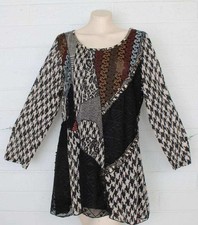 Tunica PARIS grande pied de poule check tweed nero pizzo patchwork boho top