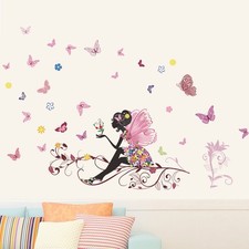 Adesivo murale 1XPVC farfalla fiore ragazza fata angelo decorazione stanza impermeabile
