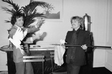 The singer Christophe learns a magic trick with Dominique Webb 1970s 4x6 Photo