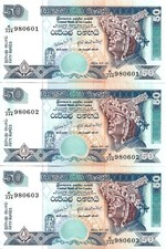 Sri Lanka 3x 50 rupie 2006 P-110f UNC consecutivo
