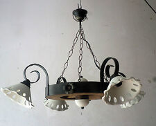 Lampadario rustico in ferro battuto e legno terracotta mod. Ruota di carro