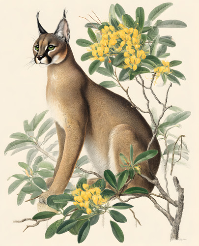 Stampa caracal seduto tra rami - seduto,