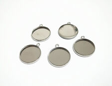 5pz castone base per cabochon acciaio inox  interno 16mm colore argento scuro