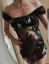 Top Donna Ragazza Premaman 100% Seta Fantasia Floreale leggermente trasparente 