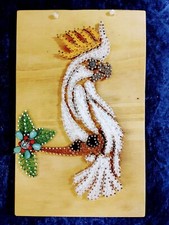 QUADRO String Art  Pappagallo Legno chiodi filo cotone 23x36 fatto a mano
