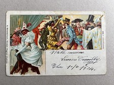 m) Cartolina donnina Liberty Art Nouveau carnevale maschere 1904 