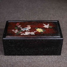 Cassettiera cinese intarsiata palissandro naturale conchiglie intagliate fiori e uccellini 1633