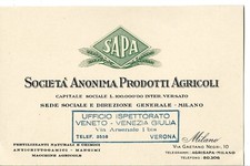 CARTONCINO - PUBBLICITARIO - SAPA - SOCIETA' ANONIMA PRODOTTI AGRICOLI