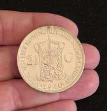 Moneta Olanda 2 1/2 Gulden Fiorini in Argento Anno 1940