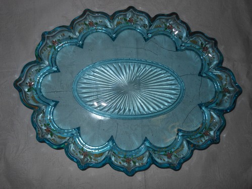 Vassoio vetro azzurro bordo