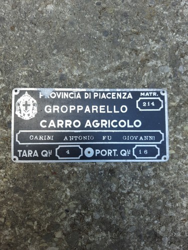 Targa targhetta carro agricolo - targa,