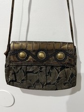 Borsa a tracolla vintage Silvano Biagini scamosciata pochette marrone nero oro foglie L