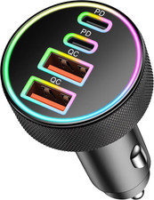 90W Caricatore Auto USB C, 4 Porte USB a & C Caricabatterie Accendisigari Presa 