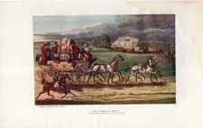 Stampa antica CARROZZA POSTALE INGLESE cavalli Alken 1903 Old Print Horses