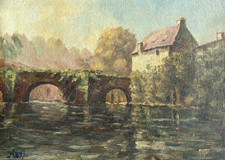 Paesaggio, fiume, casa, ponte