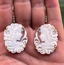 Orecchini cammeo antichi Art Nouveau/Art Decò argento cornice oro conchiglia Made Italy 