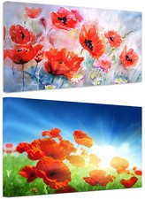 Quadri Moderni Fiori Papaveri Arredamento Casa cm.120x60 Stampa Tela Arte Design