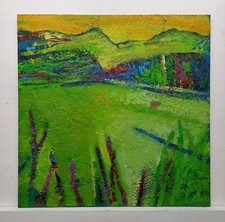 Dipinto Paesaggio Astratto Quadro Olio Tavola Cm40x40 Carlo De Lorenzo