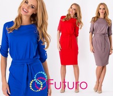 Abito donna tubino con cintura scollo barca manica 3/4 tunica taglie 8-18 8986