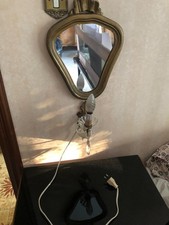 Coppia Specchi Legno Intarsiato Dorato e 2 Applique Ottone Vintage Epoca Anni 50