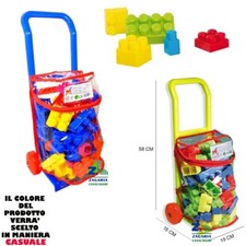 GIOCO PER BAMBINI SET CARRELLO SPESA CON COSTRUZIONI PLASTICA COLARATI +3 ANNI