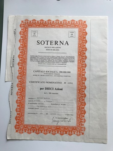 Certificato azionario soterna - certificato,