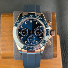 Modier Chrono Blu Oro Rosa | VK63 MecaQuartz | Lunetta Tachy | Cinturino in Gomma